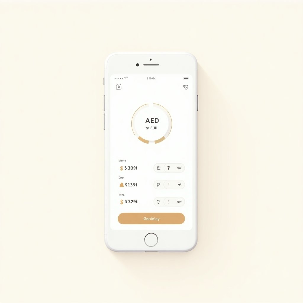 Telefoon met wisselkoers-app die dirhams naar euro’s omgerekend laat zien.