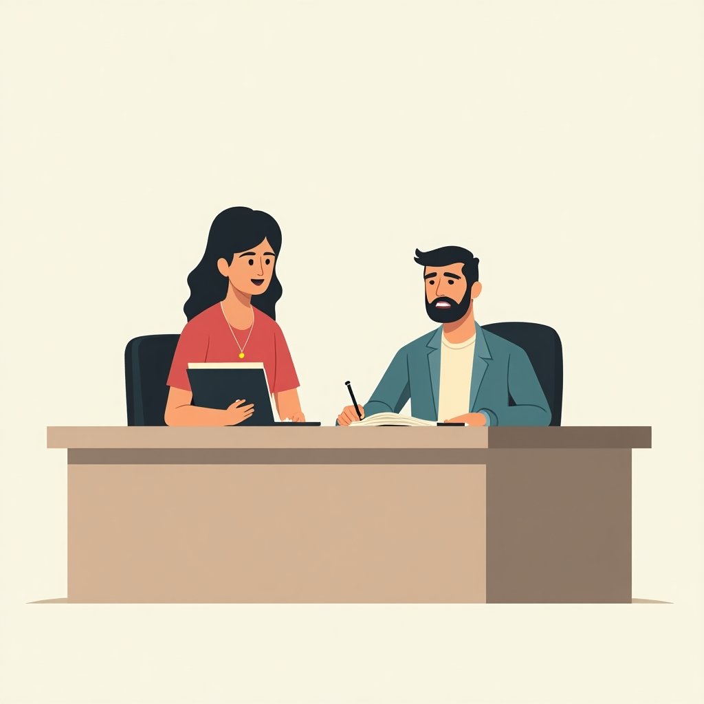 Expatkoppel dat een hypotheekcontract ondertekent bij een bank in Dubai.