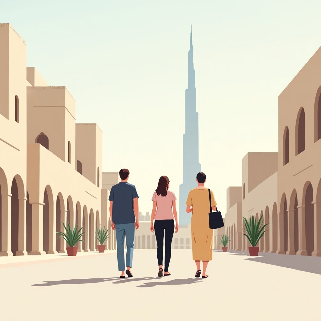 Mensen wandelen in Dubai in januari met aangenaam weer