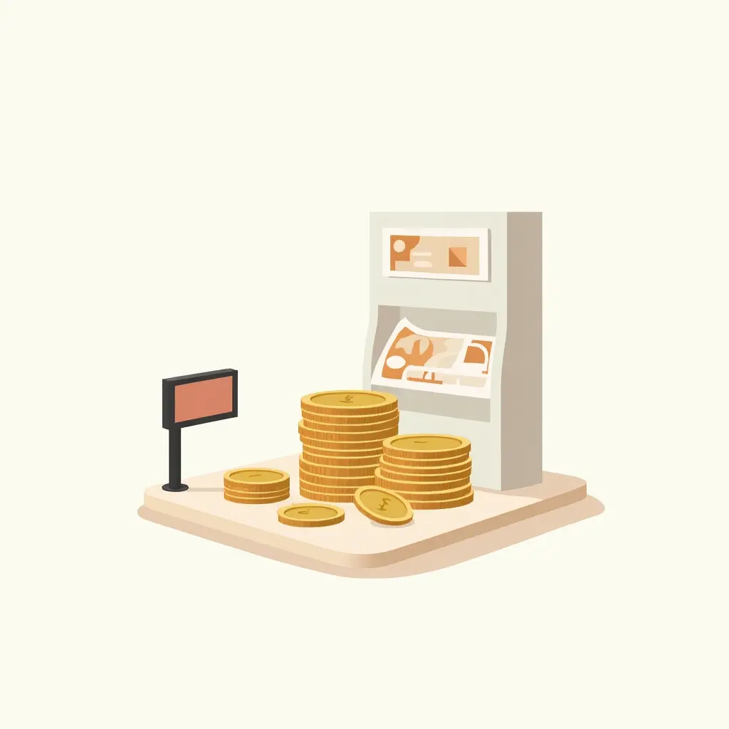 Munten en biljetten van de Verenigde Arabische Emiraten dirham naast elkaar met een wisselbordje op de achtergrond.