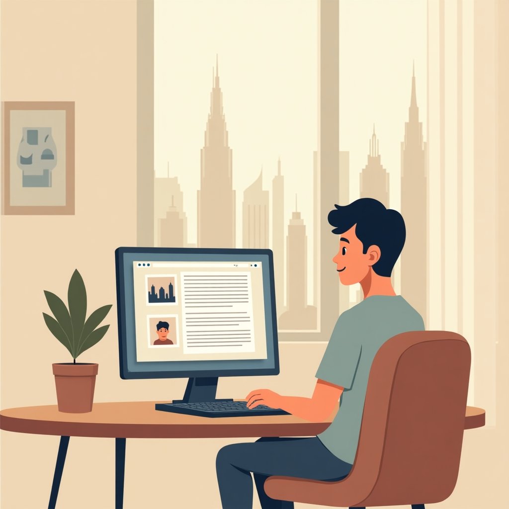 Persoon scrollt op laptop met Dubai vacatures op het scherm, symbool voor werk zoeken in Dubai.