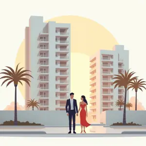 Makelaar toont appartement aan stel in een modern gebouw in Dubai