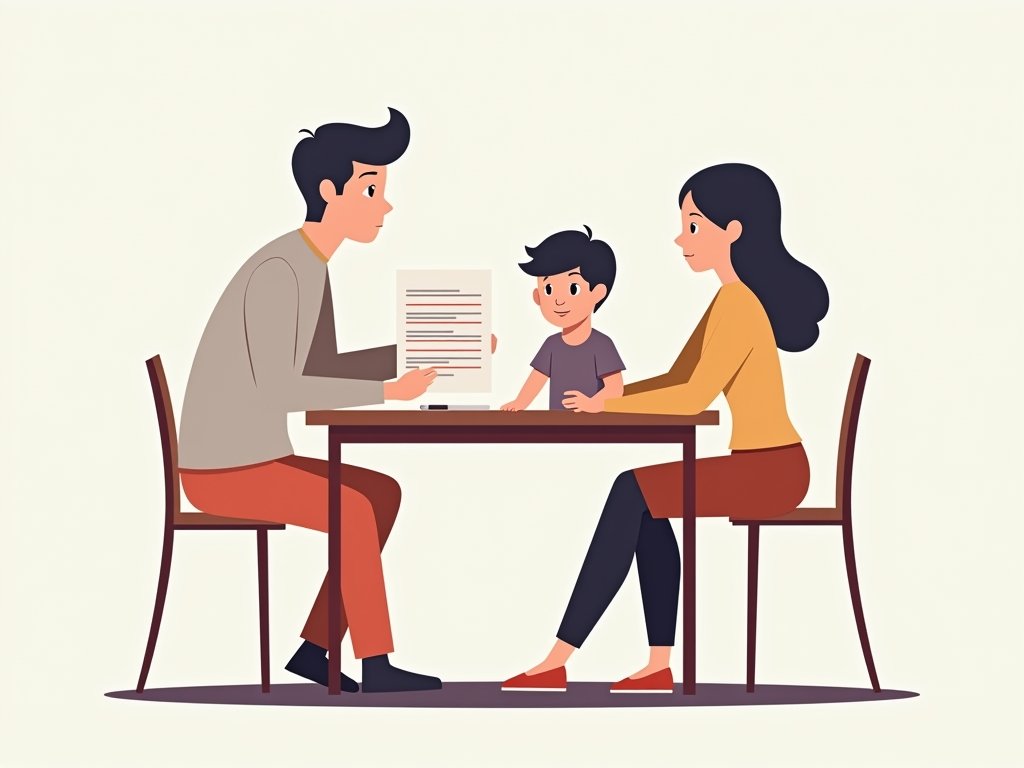 Ouders die hun kind inschrijven bij een school in Dubai.