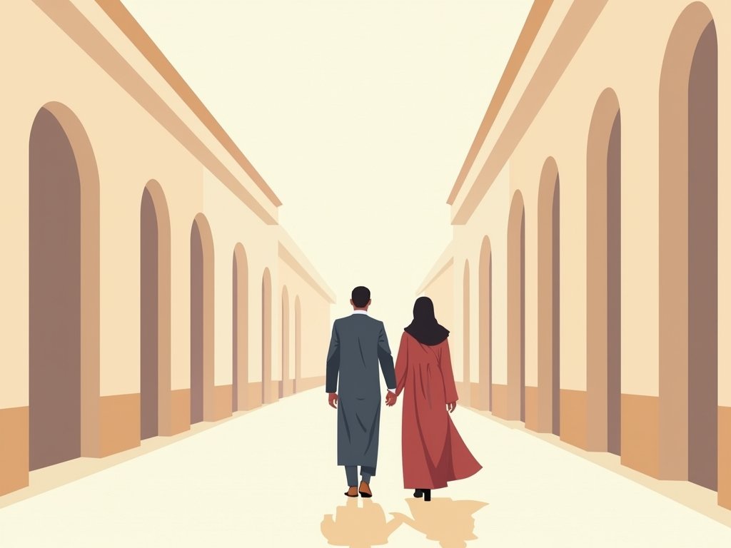 Man en vrouw in nette kleding in een winkelcentrum in Dubai.