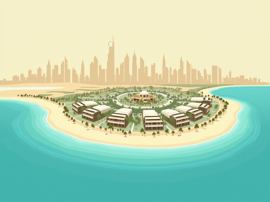 Luchtbeeld van Palm Jumeirah met luxe villa’s en stranden.