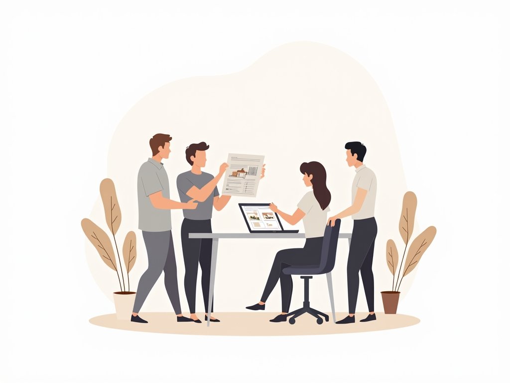 Illustratie van een professioneel team dat samenwerkt aan vastgoed in Dubai.