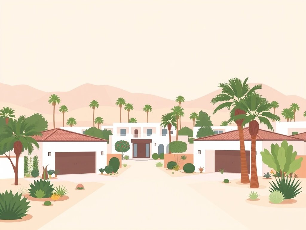 Rustige buurt in Discovery Gardens met moderne huizen en palmbomen.