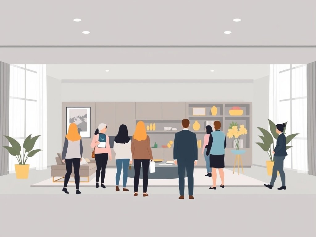 Open huis evenement met bezoekers in een moderne woning.