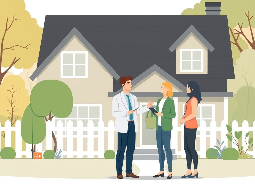 Een makelaar bespreekt woningkenmerken met klanten voor een huis in The Greens.