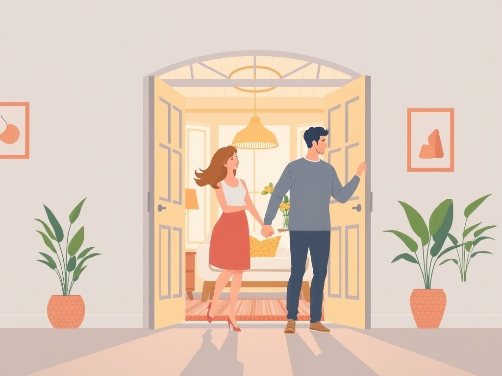 Een stel ontdekt een nieuw huis met een prachtig ingericht interieur.