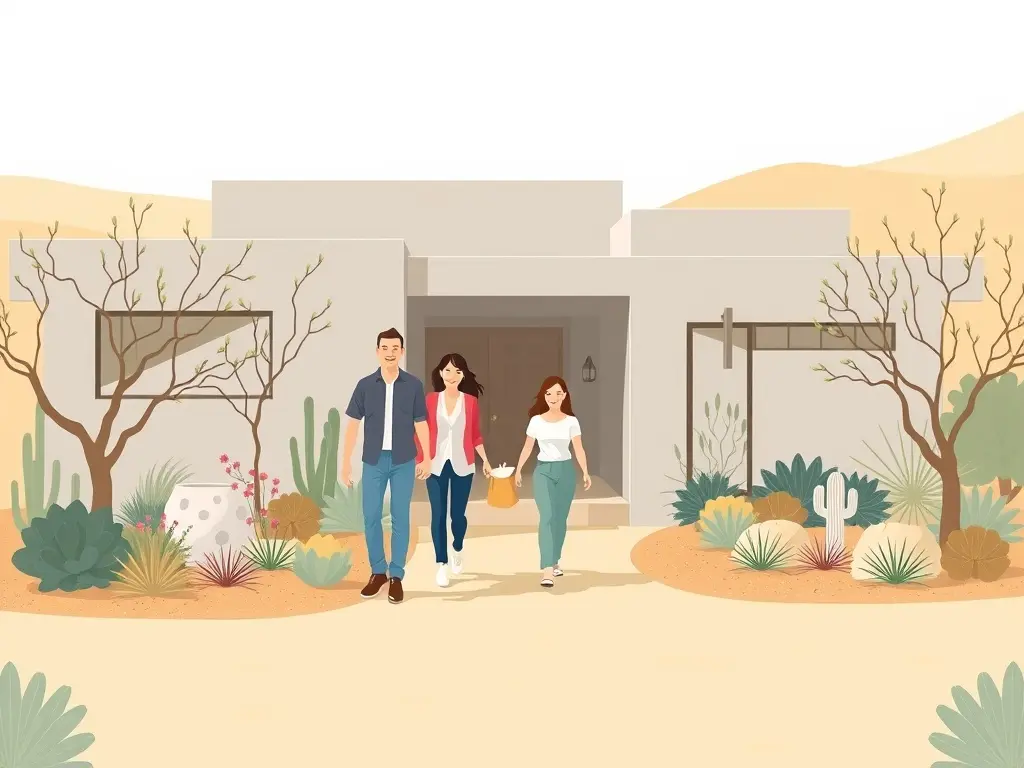 Een gezin dat blij een modern huis in The Springs bezichtigt.