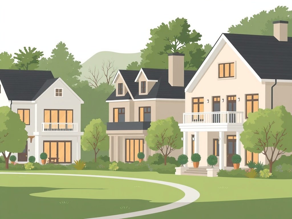 Rustige buurt in The Greens met moderne huizen en een elegante architectuur.