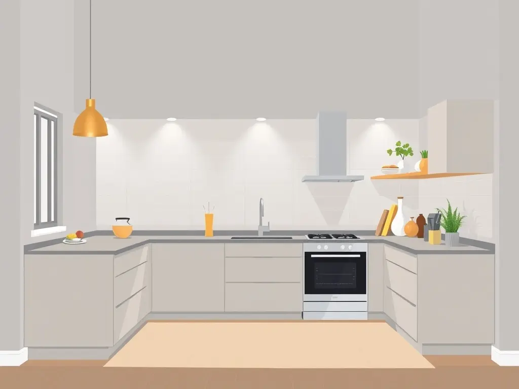 Moderne keuken in een nieuw huis met minimalistische uitstraling.