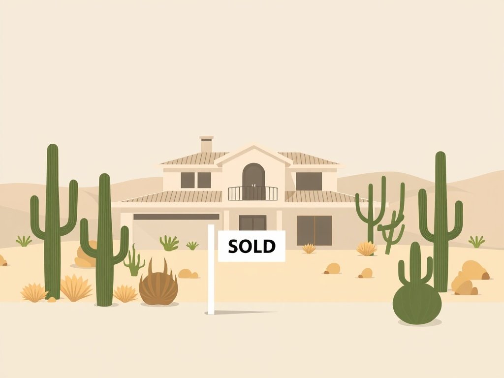 Een prachtig huis omringd door een woestijnlandschap met cactussen.