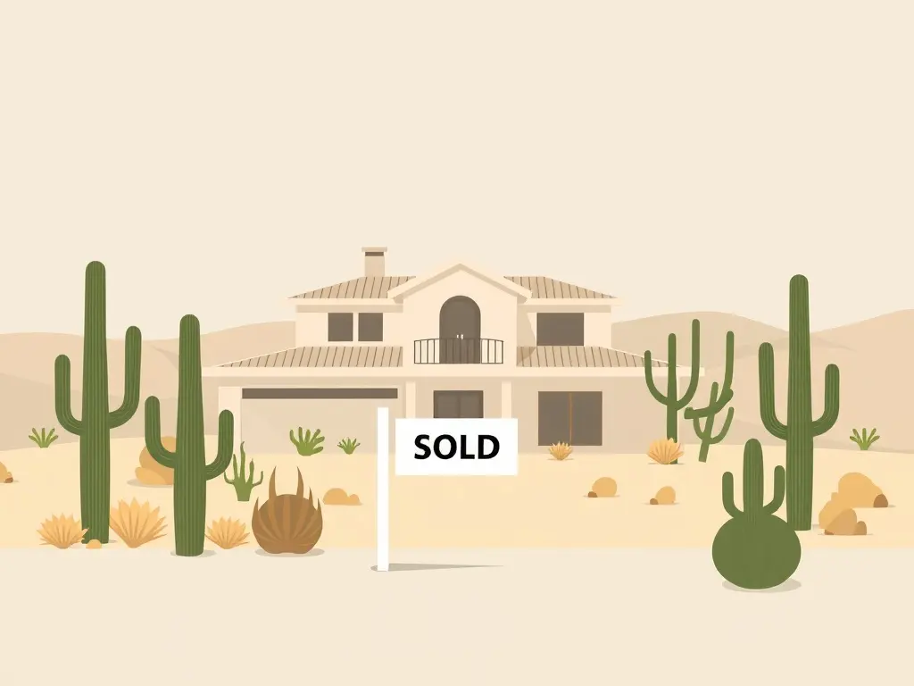 Een prachtig huis omringd door een woestijnlandschap met cactussen.